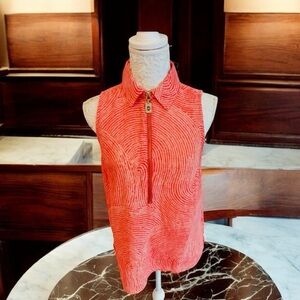 Michael Kors, orange and cream swirl sleeveless zip up top size medium